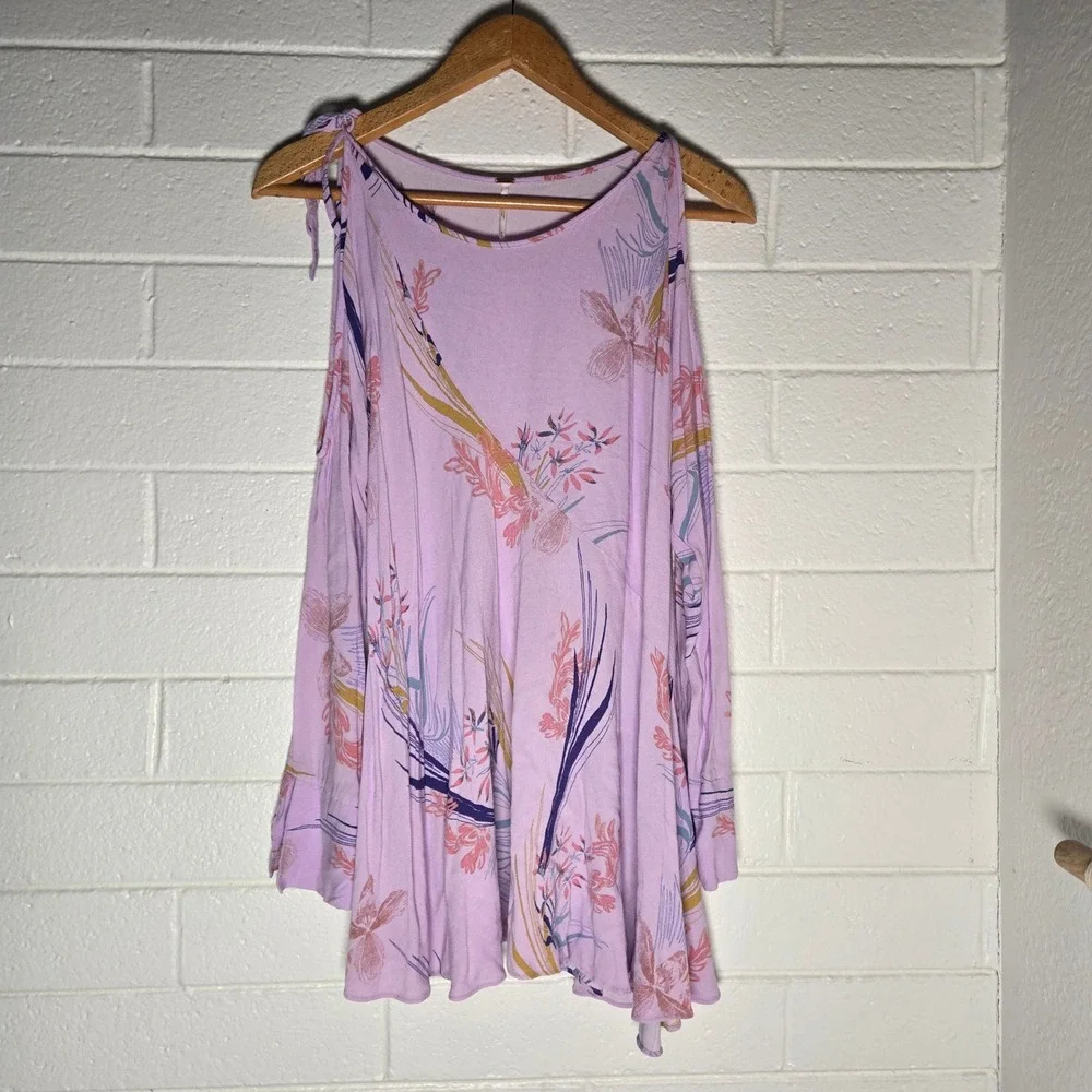 Free People Floral‎ Clear Skies Tunic Top Medium Purple Boho Flowy Feminine